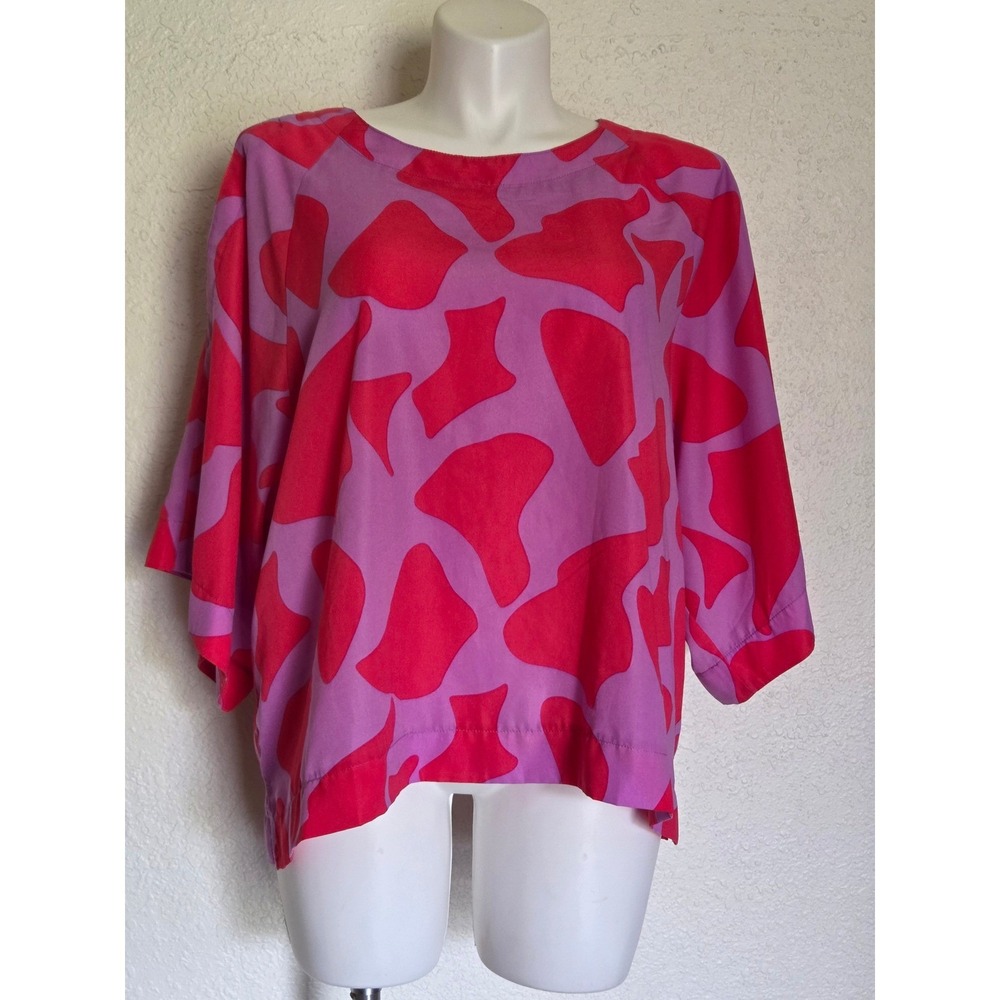 Easel Los Angeles Pink Purple Abstract Cow Print Cold Shoulder Boxy Top 1X